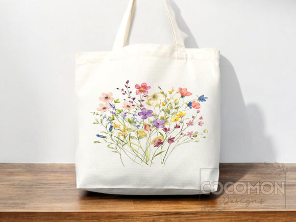 Floral Tote Bag flower tote canvas wildflower bag eco friendly bag aesthetic tote bag reusable bag gift for plant lover tote flower bag cute