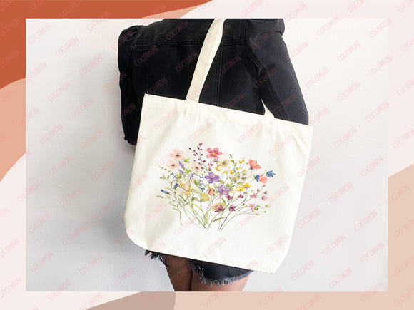 Floral Tote Bag flower tote canvas wildflower bag eco friendly bag aesthetic tote bag reusable bag gift for plant lover tote flower bag cute