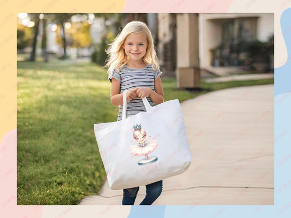 Personalized Name Tote Bag Ballerina Ballet Gift Daycare Diaper Bag Custom Tote Customized Name Back to School Bag for Kids Bag Kindergarten