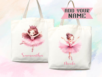 Personalized Name Tote Bag Ballerina Ballet Gift Daycare Diaper Bag Custom Tote Customized Name Back to School Bag for Kids Bag Kindergarten