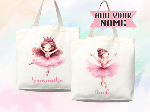 Personalized Name Tote Bag Ballerina Ballet Gift Daycare Diaper Bag Custom Tote Customized Name Back to School Bag for Kids Bag Kindergarten