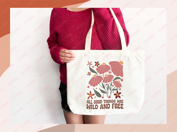 Floral Tote Bag flower tote canvas wildflower bag eco friendly bag aesthetic tote bag reusable bag gift for plant lover tote flower bag cute