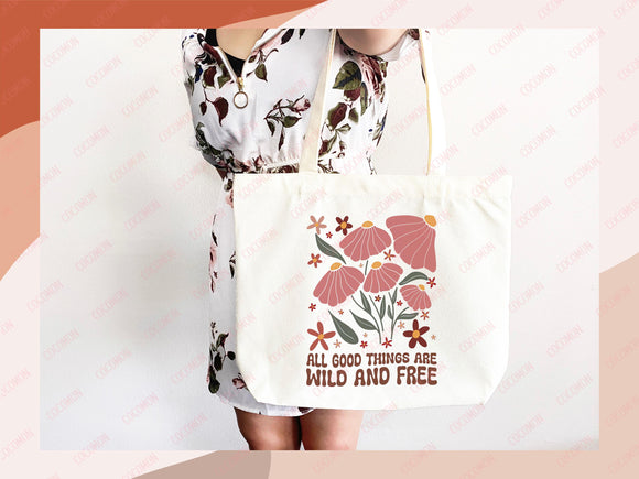 Floral Tote Bag flower tote canvas wildflower bag eco friendly bag aesthetic tote bag reusable bag gift for plant lover tote flower bag cute