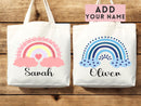 Personalized Name Tote Bag Rainbow School Tote Gift Custom Name Tote Bag Library Teacher Bag Customized Name Gift For Her Kids School Bag