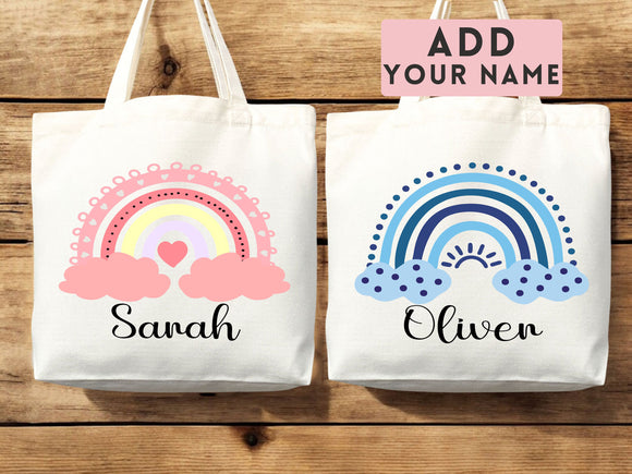 Personalized Name Tote Bag Rainbow School Tote Gift Custom Name Tote Bag Library Teacher Bag Customized Name Gift For Her Kids School Bag
