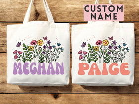 Floral Tote Bag — Personalized Gift (012B)