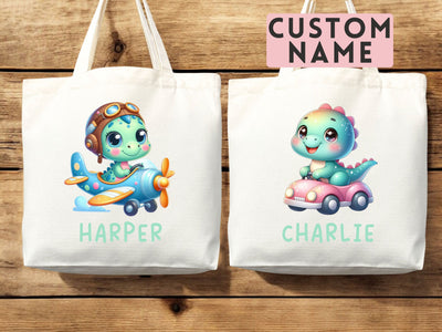 Personalized Name Tote Bag Dinosaur Gift Custom Name Tote Bag Custom Tote Shopper Customized Name Back to school Kid Bag School Bag For Kids