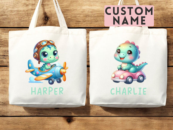 Personalized Name Tote Bag Dinosaur Gift Custom Name Tote Bag Custom Tote Shopper Customized Name Back to school Kid Bag School Bag For Kids