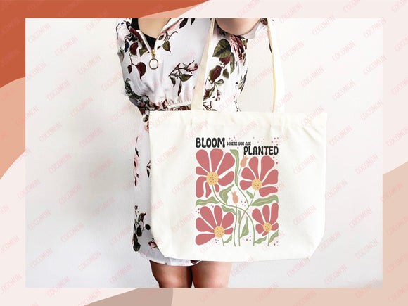 Floral Tote Bag flower tote canvas wildflower bag eco friendly bag aesthetic tote bag reusable bag gift for plant lover tote flower bag cute
