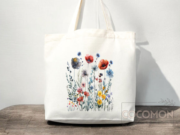 Floral Tote Bag flower tote canvas wildflower bag eco friendly bag aesthetic tote bag reusable bag gift for plant lover tote flower bag cute