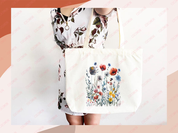 Floral Tote Bag flower tote canvas wildflower bag eco friendly bag aesthetic tote bag reusable bag gift for plant lover tote flower bag cute