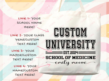 Custom Name College Tote Bag Custom University Gift Graduation Bag for Her Personalized College Tote Bag Campus School Bag Customized Gift