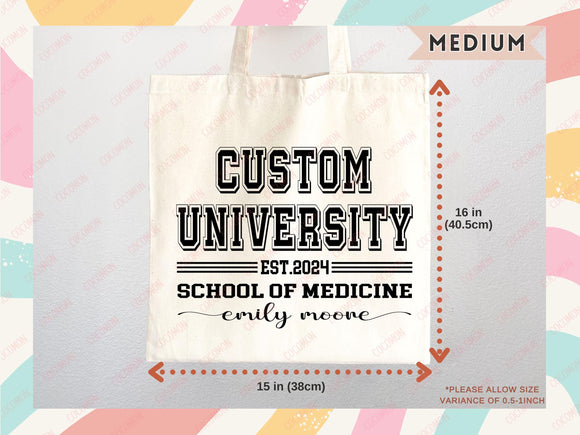 Custom Name College Tote Bag Custom University Gift Graduation Bag for Her Personalized College Tote Bag Campus School Bag Customized Gift