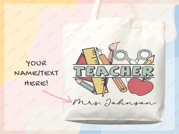 Teacher Appreciation Bag Gift Tote Bag Canvas Custom Teacher Gift Personalized School Bag Gifted Teacher Tote Reusable Bag School Campus Bag