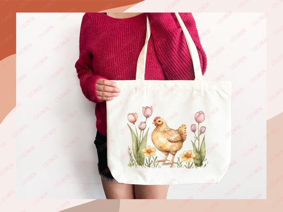 Chicken Canvas Tote Bag Funny Chicken Lover Gift Tote Bag Everyday Tote Eco Friendly Campus Tote Reusable Grocery Bag Cute Bag Aesthetic Bag