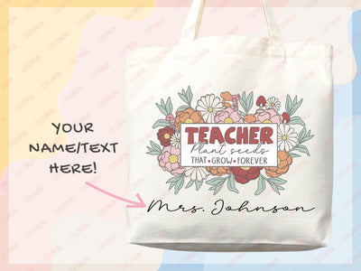 Personalized Floral Teacher Tote Bag, view 2