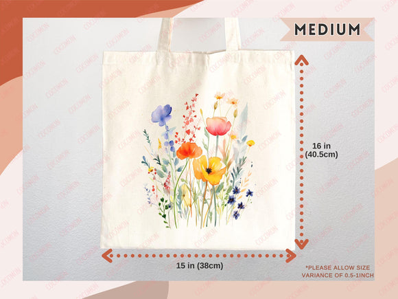 Floral Tote Bag flower tote canvas wildflower bag eco friendly bag aesthetic tote bag reusable bag gift for plant lover tote flower bag cute