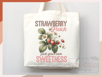 Strawberry Canvas Tote Bag Farmers Market Tote Bag Gift Tote Shopper Bag Everyday Tote Eco Friendly Tote Reusable Grocery Bag Summer Bag