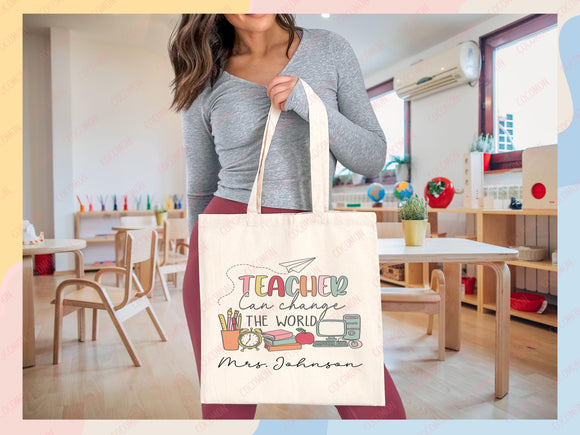 Teacher Appreciation Bag Gift Tote Bag Canvas Custom Teacher Gift Personalized School Bag Gifted Teacher Tote Reusable Bag School Campus Bag