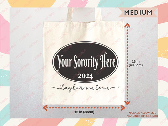 Custom Sorority Tote Bag Gift Rush Initiation Bid Day Big Little Gift Custom Name Sorority Gift College Tote Bag Personalized Gift For Her