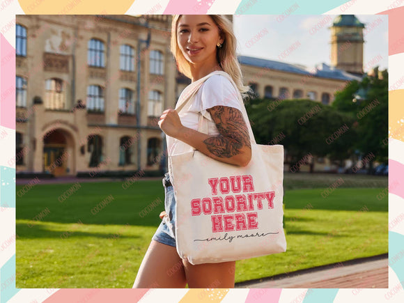 Custom Sorority Tote Bag Gift Rush Initiation Bid Day Big Little Gift Custom Name Sorority Gift College Tote Bag Personalized Gift For Her