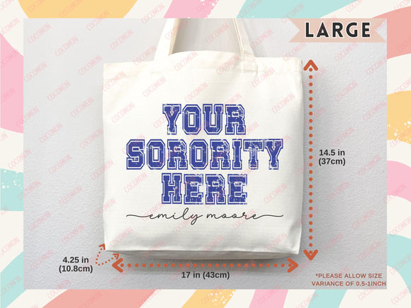 Custom Sorority Tote Bag Gift Rush Initiation Bid Day Big Little Gift Custom Name Sorority Gift College Tote Bag Personalized Gift For Her