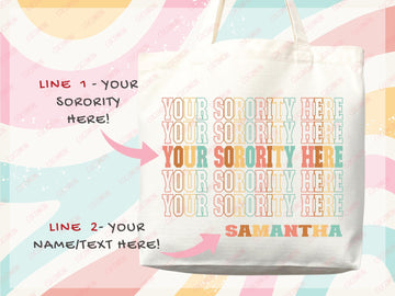 Custom Sorority Tote Bag Gift Rush Initiation Bid Day Big Little Gift Custom Name Sorority Gift College Tote Bag Personalized Gift For Her