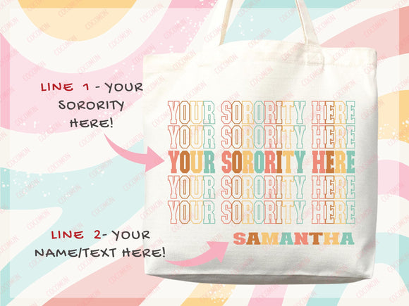 Custom Sorority Tote Bag Gift Rush Initiation Bid Day Big Little Gift Custom Name Sorority Gift College Tote Bag Personalized Gift For Her