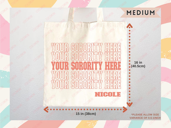 Custom Sorority Tote Bag Gift Rush Initiation Bid Day Big Little Gift Custom Name Sorority Gift College Tote Bag Personalized Gift For Her
