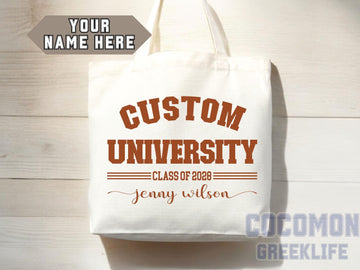 Custom Name College Tote Bag Custom University Gift Graduation Bag for Her Personalized College Tote Bag Campus School Bag Customized Gift