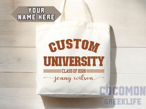 Custom Name College Tote Bag Custom University Gift Graduation Bag for Her Personalized College Tote Bag Campus School Bag Customized Gift