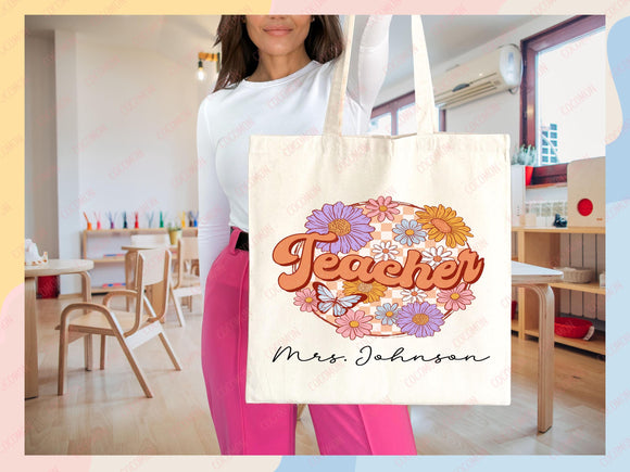 Teacher Appreciation Bag Gift Tote Bag Canvas Custom Teacher Gift Personalized School Bag Gifted Teacher Tote Reusable Bag School Campus Bag