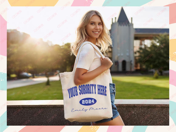 Custom Sorority Tote Bag Gift Rush Initiation Bid Day Big Little Gift Custom Name Sorority Gift College Tote Bag Personalized Gift For Her
