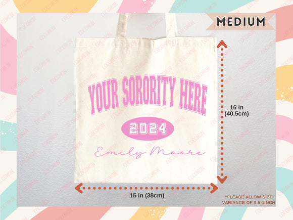 Custom Sorority Tote Bag Gift Rush Initiation Bid Day Big Little Gift Custom Name Sorority Gift College Tote Bag Personalized Gift For Her
