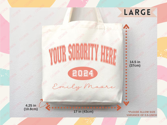 Custom Sorority Tote Bag Gift Rush Initiation Bid Day Big Little Gift Custom Name Sorority Gift College Tote Bag Personalized Gift For Her