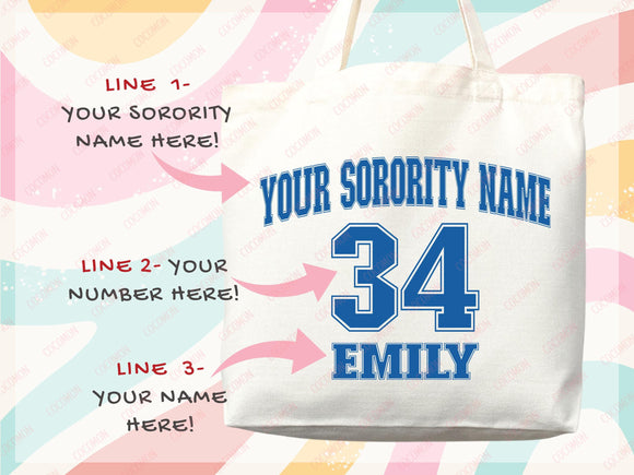 Custom Sorority Tote Bag Gift Rush Initiation Bid Day Big Little Gift Custom Name Sorority Gift College Tote Bag Personalized Gift For Her