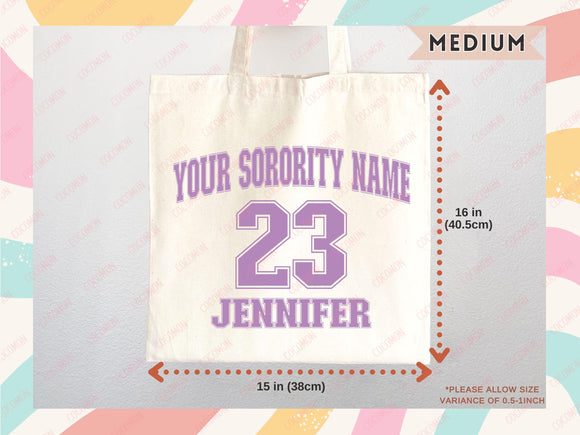 Custom Sorority Tote Bag Gift Rush Initiation Bid Day Big Little Gift Custom Name Sorority Gift College Tote Bag Personalized Gift For Her