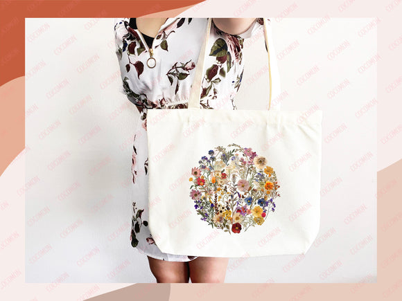 Floral Tote Bag flower tote canvas wildflower bag eco friendly bag aesthetic tote bag reusable bag gift for plant lover tote flower bag cute