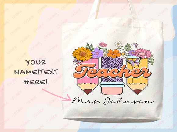 Teacher Appreciation Bag Gift Tote Bag Canvas Custom Teacher Gift Personalized School Bag Gifted Teacher Tote Reusable Bag School Campus Bag