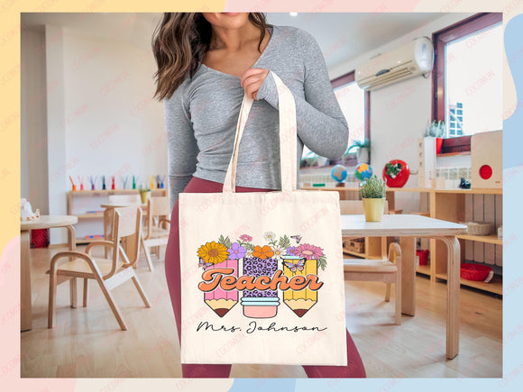 Teacher Appreciation Bag Gift Tote Bag Canvas Custom Teacher Gift Personalized School Bag Gifted Teacher Tote Reusable Bag School Campus Bag