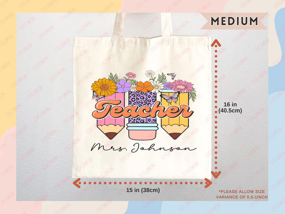 Teacher Appreciation Bag Gift Tote Bag Canvas Custom Teacher Gift Personalized School Bag Gifted Teacher Tote Reusable Bag School Campus Bag