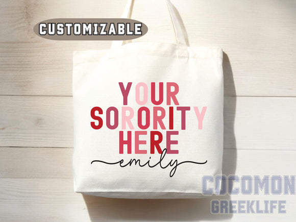 Custom Sorority Tote Bag Gift Rush Initiation Bid Day Big Little Gift Custom Name Sorority Gift College Tote Bag Personalized Gift For Her