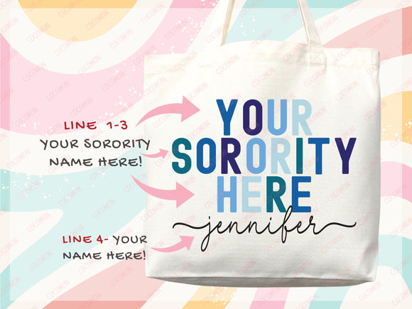 Custom Sorority Tote Bag Gift Rush Initiation Bid Day Big Little Gift Custom Name Sorority Gift College Tote Bag Personalized Gift For Her