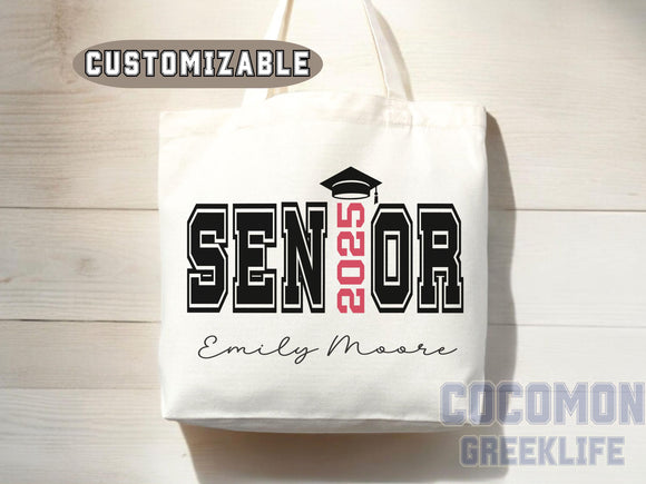 Custom Name Senior Tote Bag High School University Gift Graduation Bag for Her Personalized College Tote Campus School Bag Customized Gift
