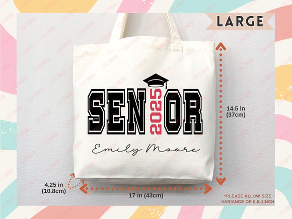 Custom Name Senior Tote Bag High School University Gift Graduation Bag for Her Personalized College Tote Campus School Bag Customized Gift
