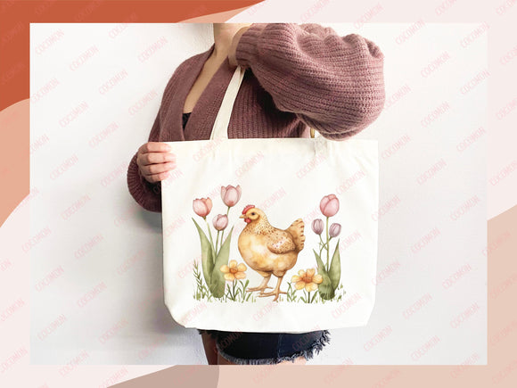 Chicken Canvas Tote Bag Funny Chicken Lover Gift Tote Bag Everyday Tote Eco Friendly Campus Tote Reusable Grocery Bag Cute Bag Aesthetic Bag