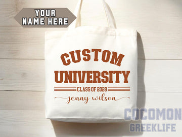 Custom Name College Tote Bag Custom University Gift Graduation Bag for Her Personalized College Tote Bag Campus School Bag Customized Gift