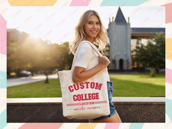 Custom Name College Tote Bag Custom University Gift Graduation Bag for Her Personalized College Tote Bag Campus School Bag Customized Gift