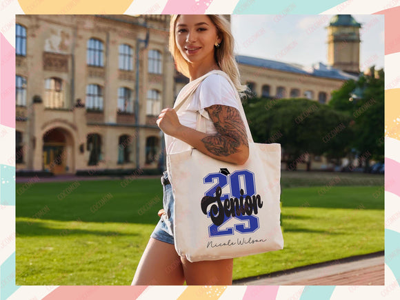 Custom Name Senior Tote Bag High School University Gift Graduation Bag for Her Personalized College Tote Campus School Bag Customized Gift