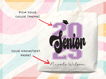 Custom Name Senior Tote Bag High School University Gift Graduation Bag for Her Personalized College Tote Campus School Bag Customized Gift
